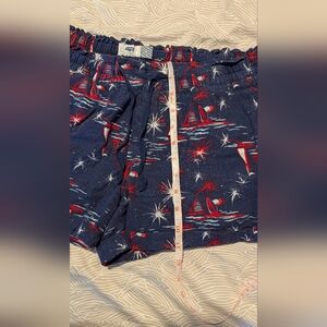 Nautical sailboat Water And Fireworks Print Navy Blue , Red And White Shorts 3.